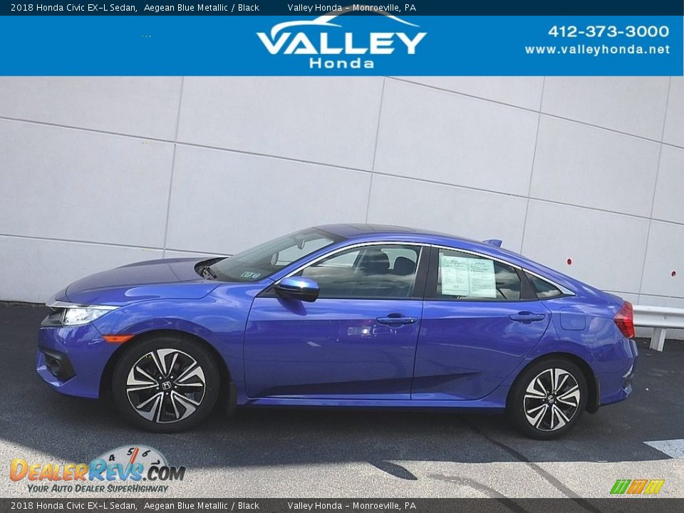 2018 Honda Civic EX-L Sedan Aegean Blue Metallic / Black Photo #2