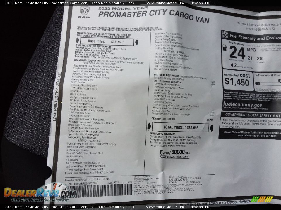 2022 Ram ProMaster City Tradesman Cargo Van Window Sticker Photo #24