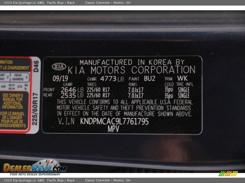 2020 Kia Sportage LX AWD Pacific Blue / Black Photo #20