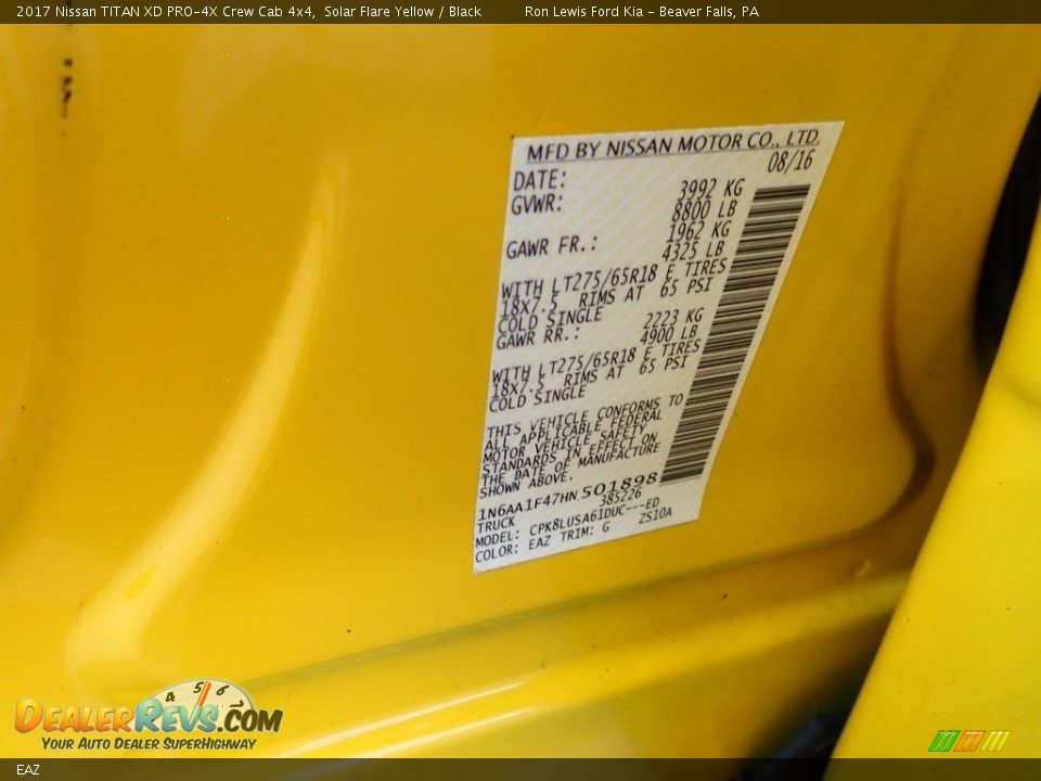 Nissan Color Code EAZ Solar Flare Yellow