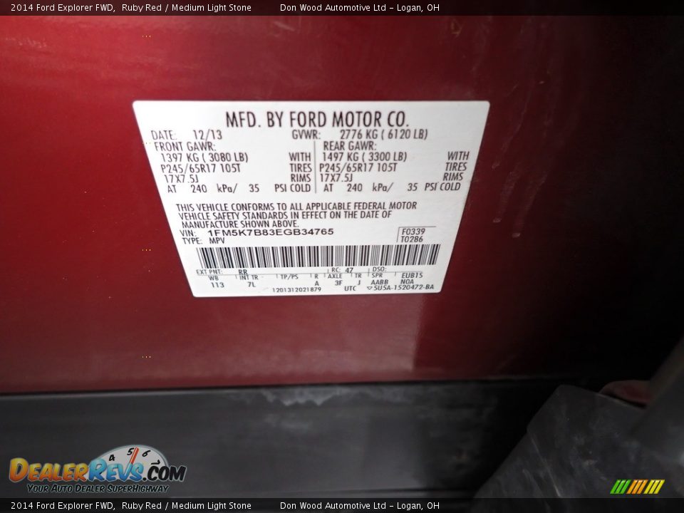 2014 Ford Explorer FWD Ruby Red / Medium Light Stone Photo #32