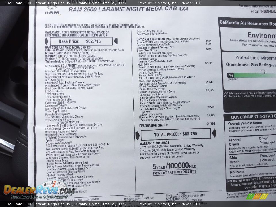 2022 Ram 2500 Laramie Mega Cab 4x4 Window Sticker Photo #33