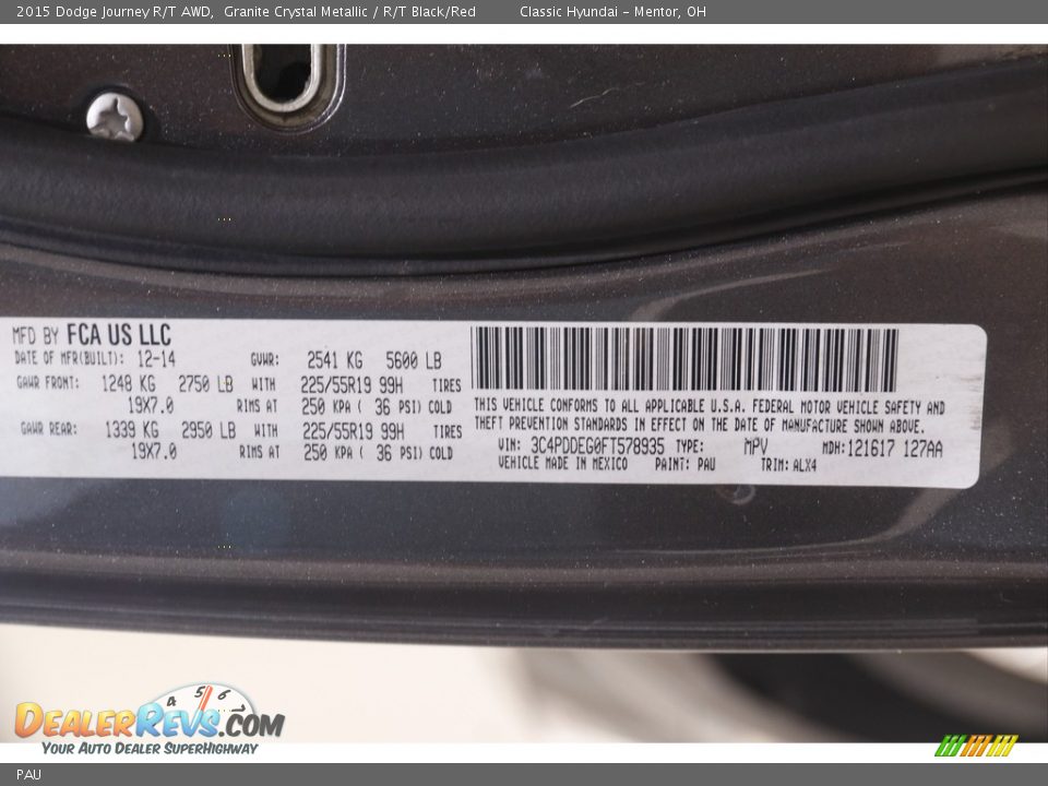 Dodge Color Code PAU Granite Crystal Metallic