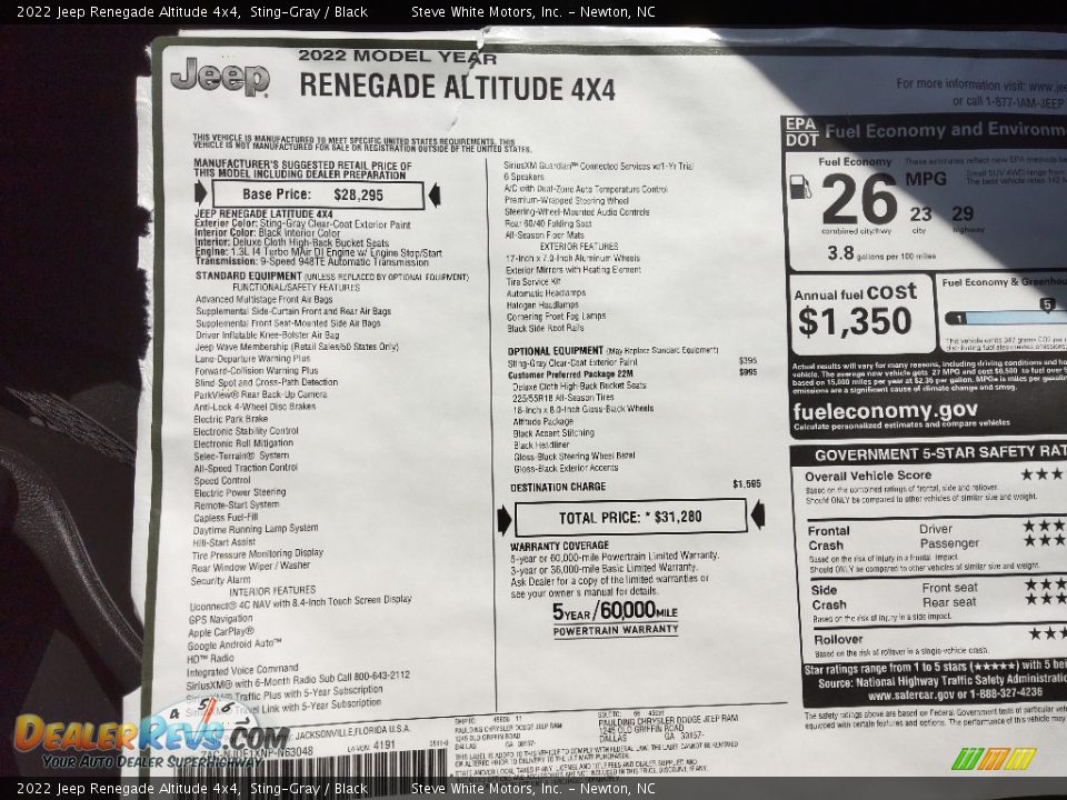 2022 Jeep Renegade Altitude 4x4 Window Sticker Photo #27
