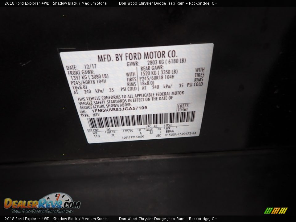 2018 Ford Explorer 4WD Shadow Black / Medium Stone Photo #35