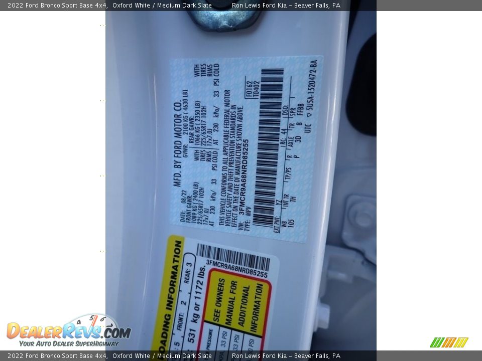 2022 Ford Bronco Sport Base 4x4 Oxford White / Medium Dark Slate Photo #20