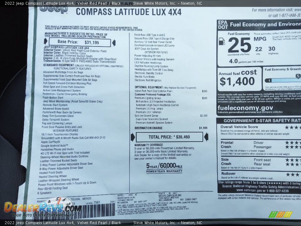 2022 Jeep Compass Latitude Lux 4x4 Window Sticker Photo #29
