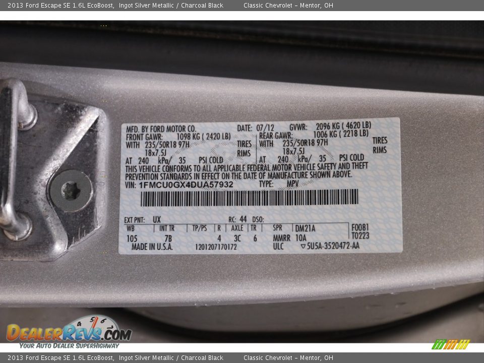 2013 Ford Escape SE 1.6L EcoBoost Ingot Silver Metallic / Charcoal Black Photo #17