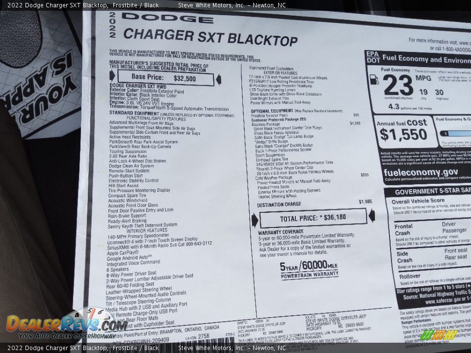 2022 Dodge Charger SXT Blacktop Window Sticker Photo #27