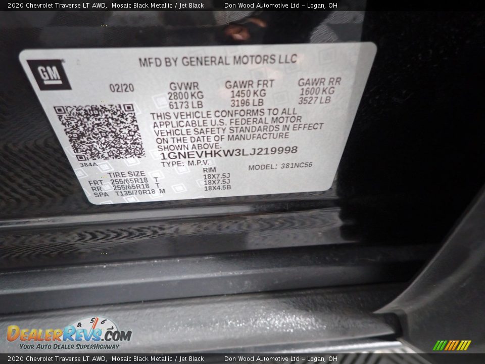 2020 Chevrolet Traverse LT AWD Mosaic Black Metallic / Jet Black Photo #36