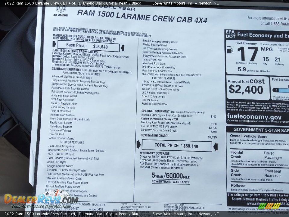 2022 Ram 1500 Laramie Crew Cab 4x4 Diamond Black Crystal Pearl / Black Photo #27