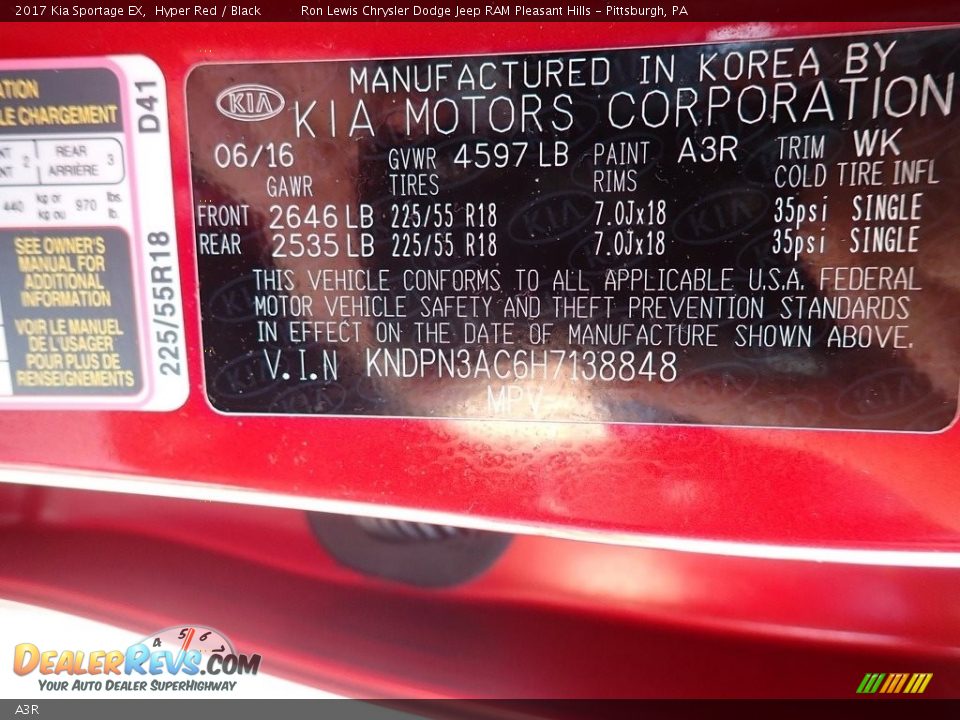 Kia Color Code A3R Hyper Red