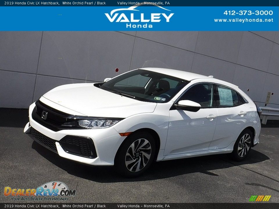 2019 Honda Civic LX Hatchback White Orchid Pearl / Black Photo #1