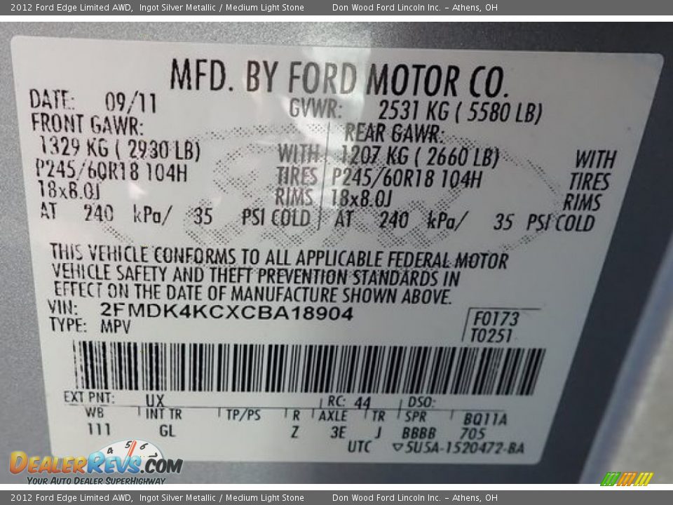 2012 Ford Edge Limited AWD Ingot Silver Metallic / Medium Light Stone Photo #34