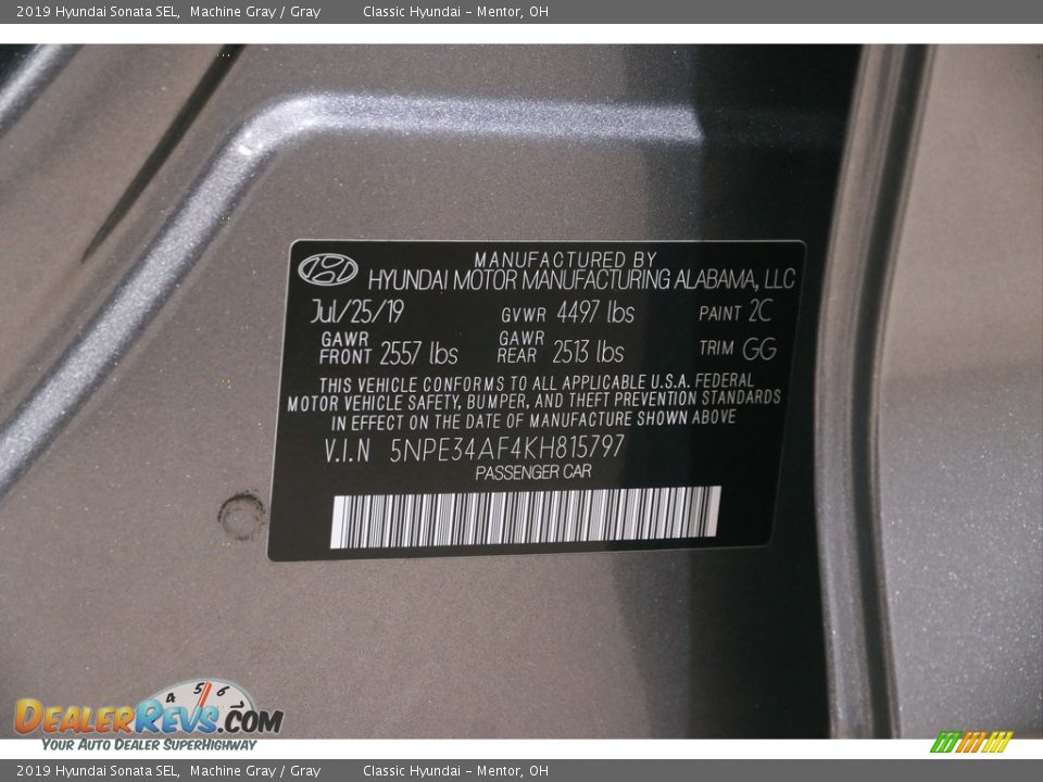 2019 Hyundai Sonata SEL Machine Gray / Gray Photo #20