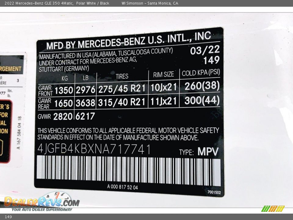 Mercedes-Benz Color Code 149 Polar White
