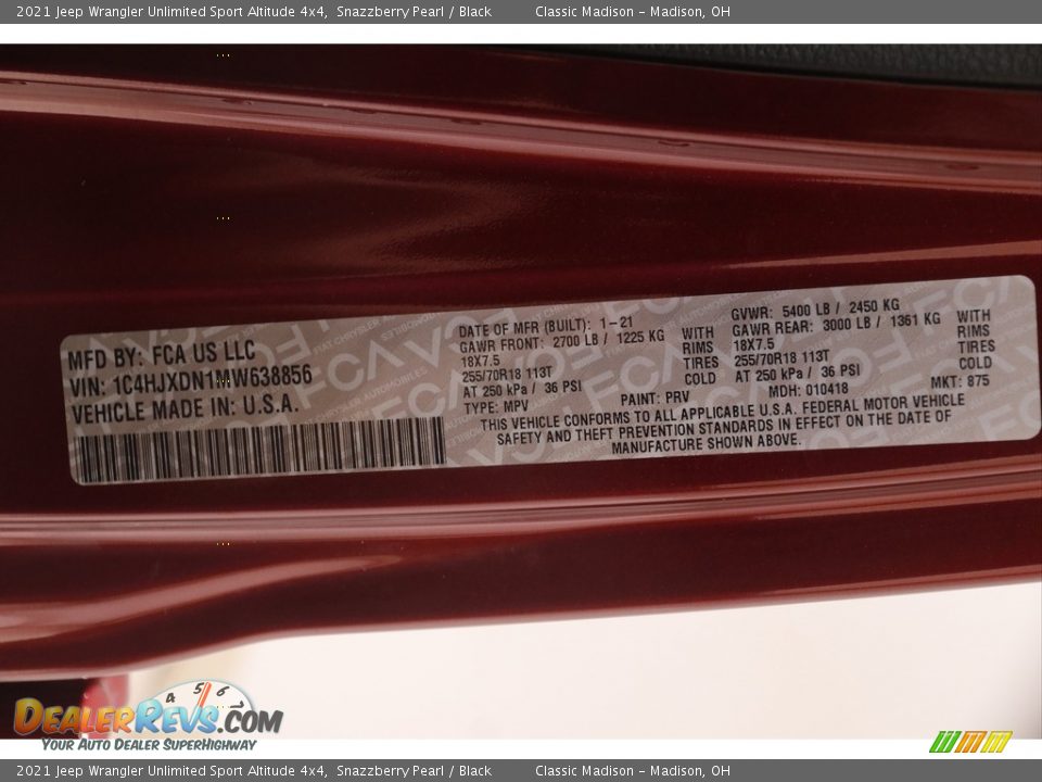 2021 Jeep Wrangler Unlimited Sport Altitude 4x4 Snazzberry Pearl / Black Photo #23