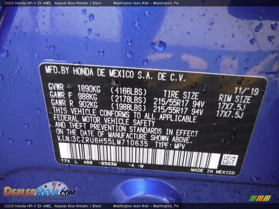 2020 Honda HR-V EX AWD Aegean Blue Metallic / Black Photo #32