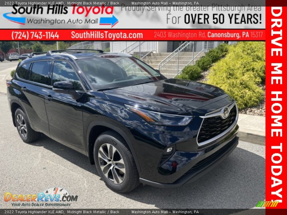 2022 Toyota Highlander XLE AWD Midnight Black Metallic / Black Photo #1