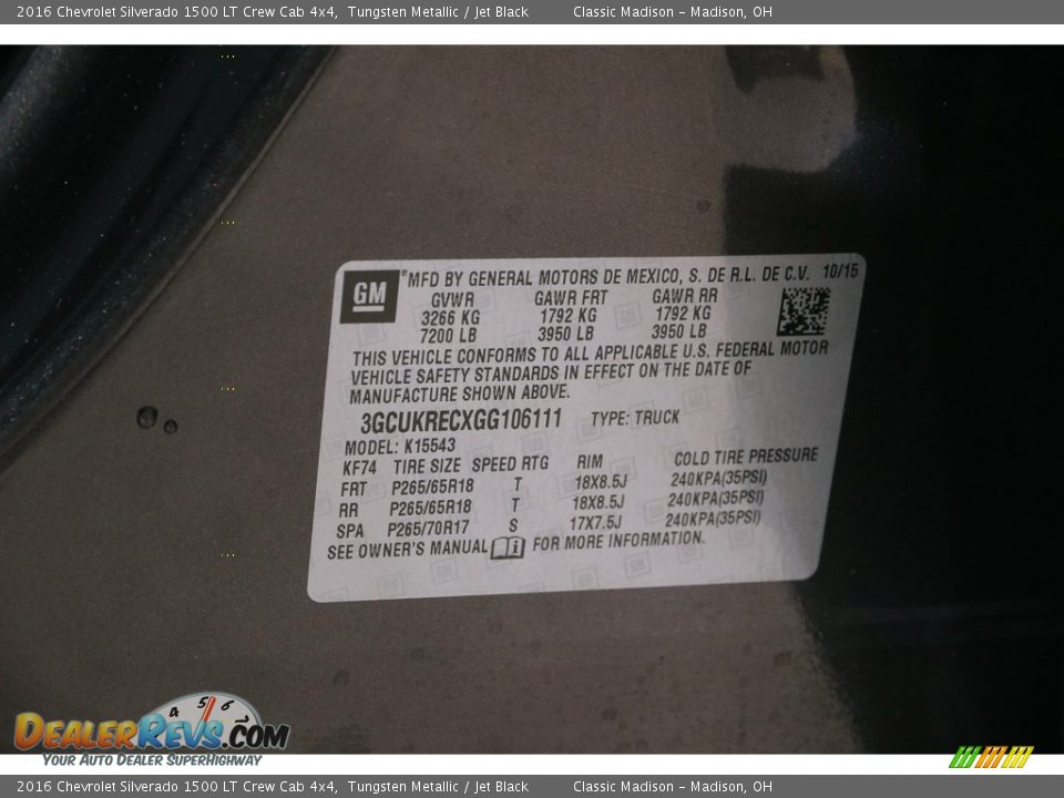 2016 Chevrolet Silverado 1500 LT Crew Cab 4x4 Tungsten Metallic / Jet Black Photo #22