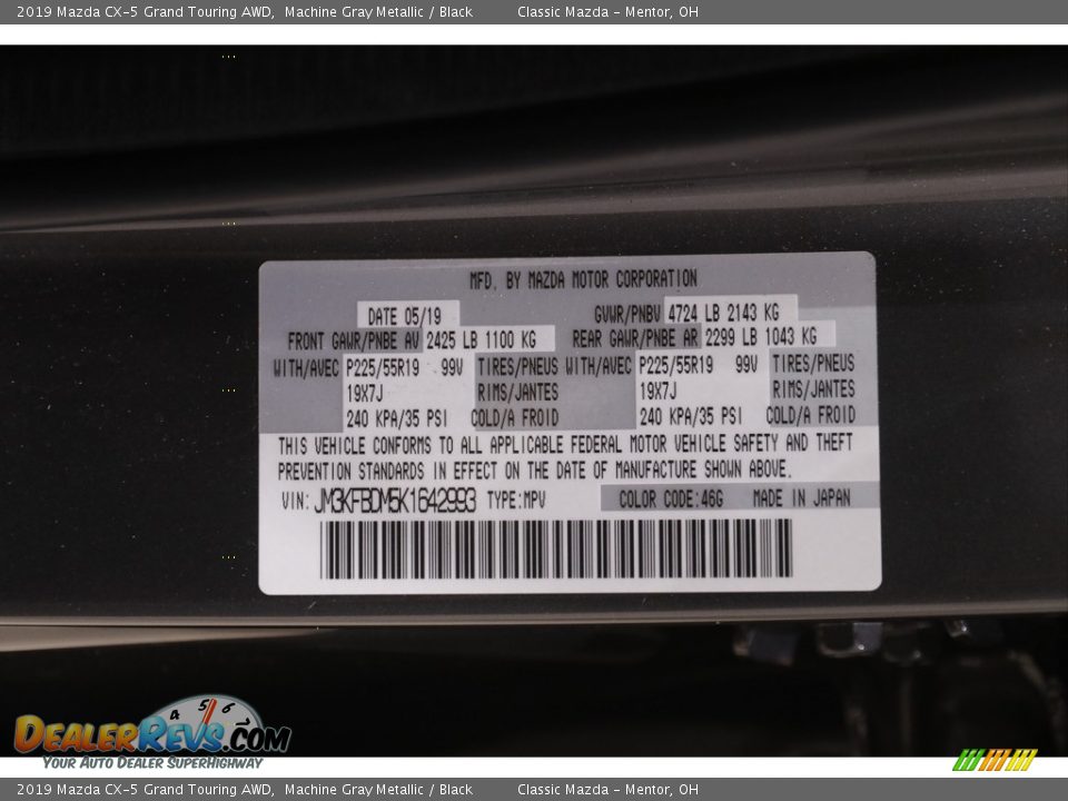 2019 Mazda CX-5 Grand Touring AWD Machine Gray Metallic / Black Photo #22