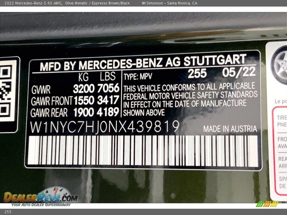 Mercedes-Benz Color Code 255 Olive Metallic