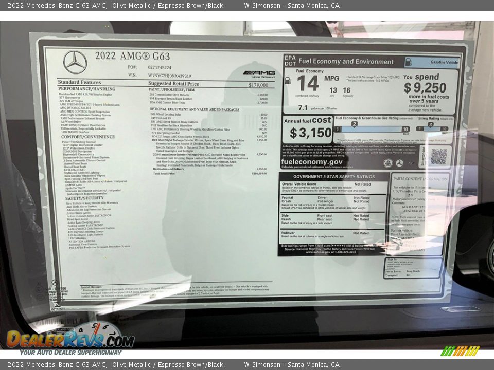 2022 Mercedes-Benz G 63 AMG Window Sticker Photo #13