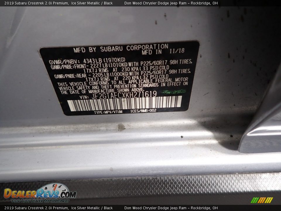 2019 Subaru Crosstrek 2.0i Premium Ice Silver Metallic / Black Photo #33