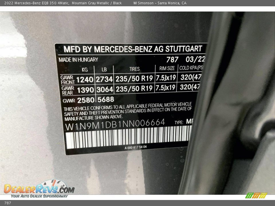 Mercedes-Benz Color Code 787 Mountain Gray Metallic