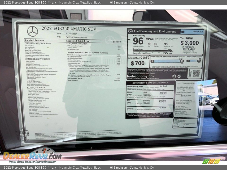 2022 Mercedes-Benz EQB 350 4Matic Window Sticker Photo #13