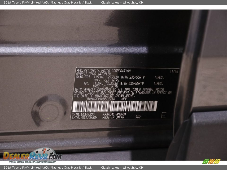 2019 Toyota RAV4 Limited AWD Magnetic Gray Metallic / Black Photo #22