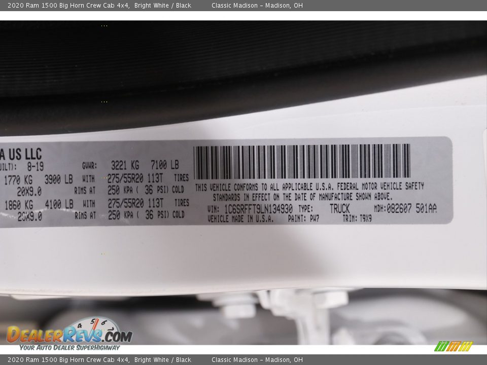 2020 Ram 1500 Big Horn Crew Cab 4x4 Bright White / Black Photo #25