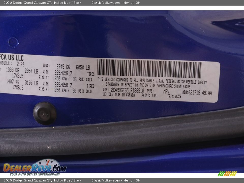 2020 Dodge Grand Caravan GT Indigo Blue / Black Photo #26