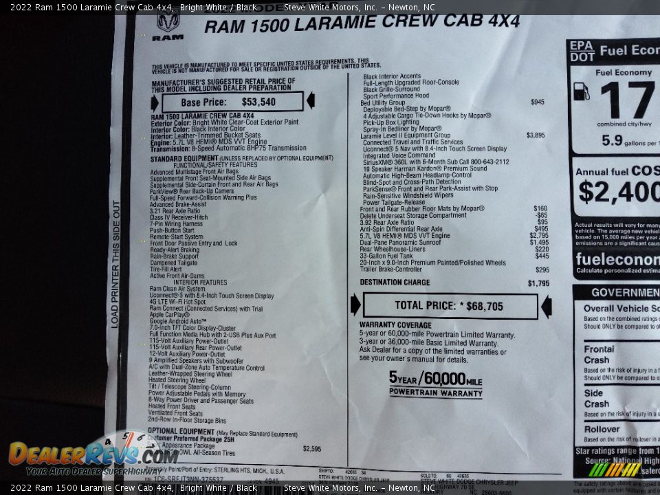 2022 Ram 1500 Laramie Crew Cab 4x4 Bright White / Black Photo #36