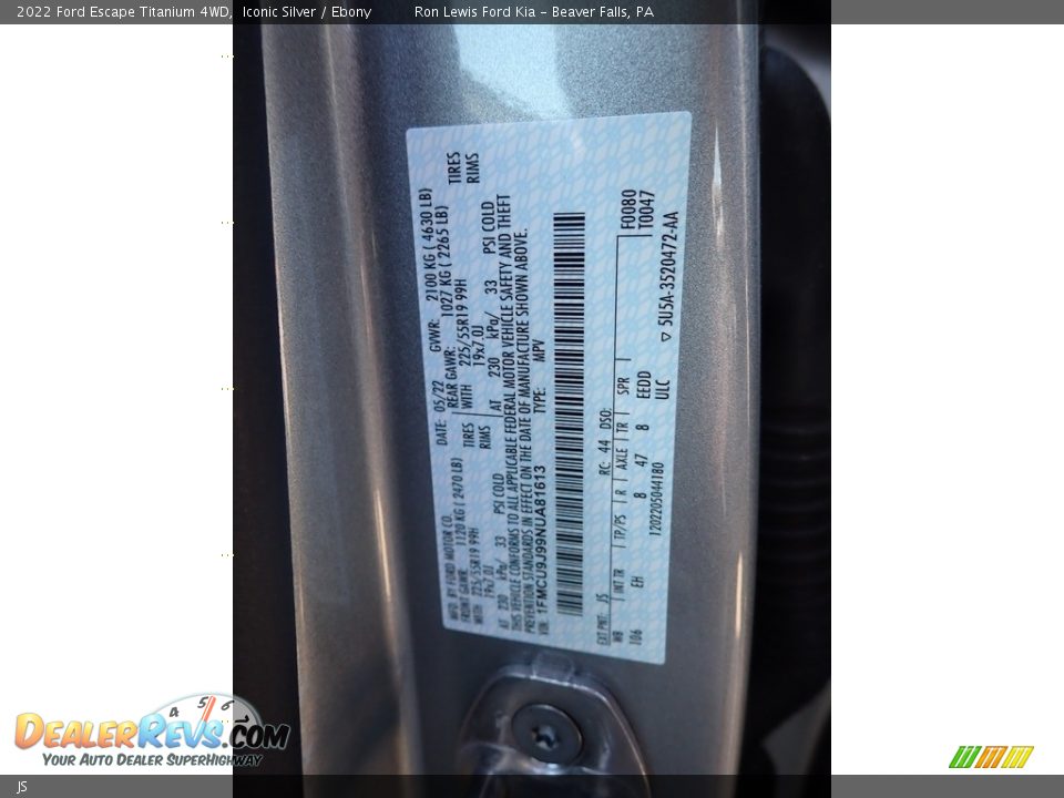 Ford Color Code JS Iconic Silver