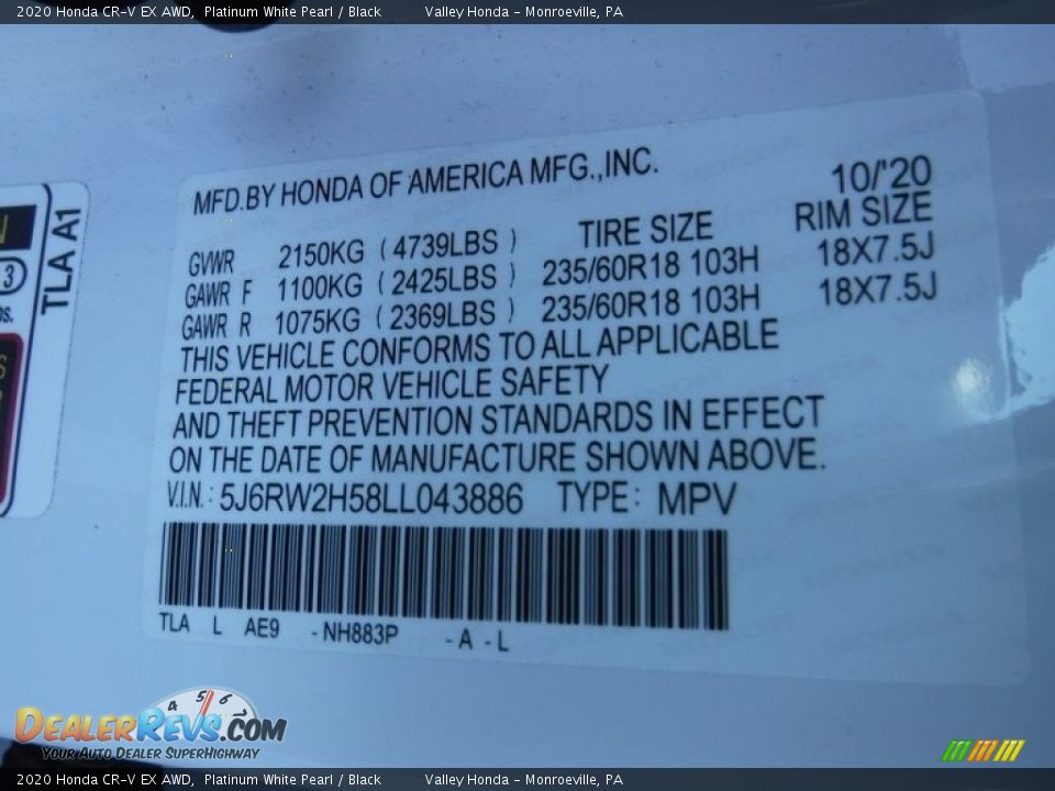 2020 Honda CR-V EX AWD Platinum White Pearl / Black Photo #36