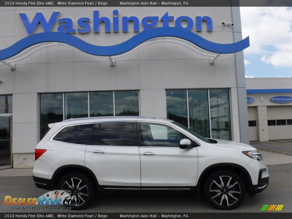 2019 Honda Pilot Elite AWD White Diamond Pearl / Beige Photo #2