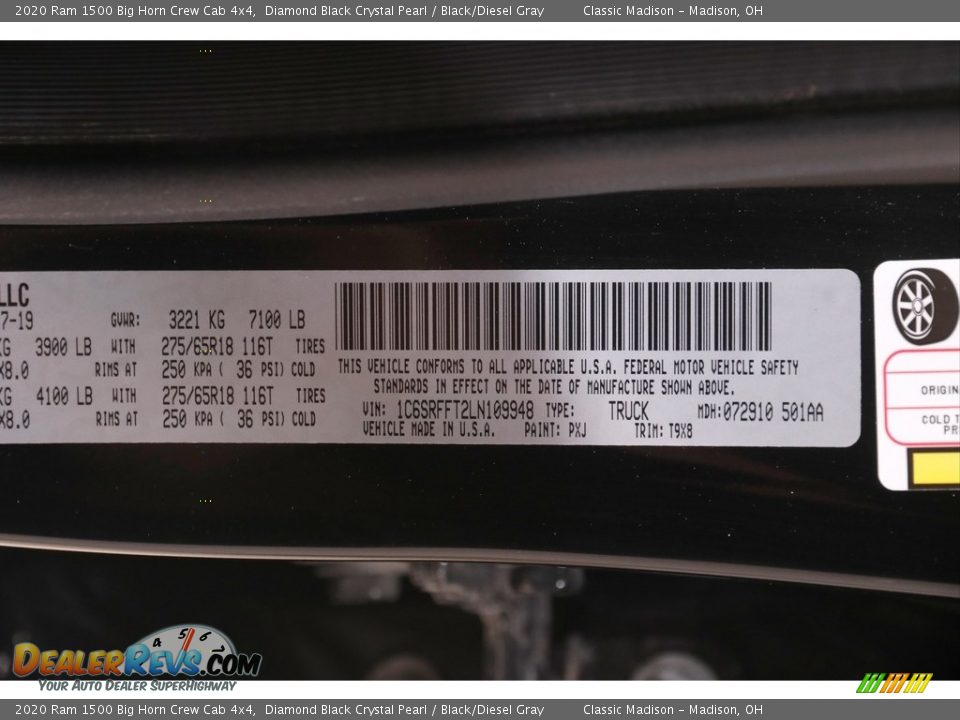 2020 Ram 1500 Big Horn Crew Cab 4x4 Diamond Black Crystal Pearl / Black/Diesel Gray Photo #25