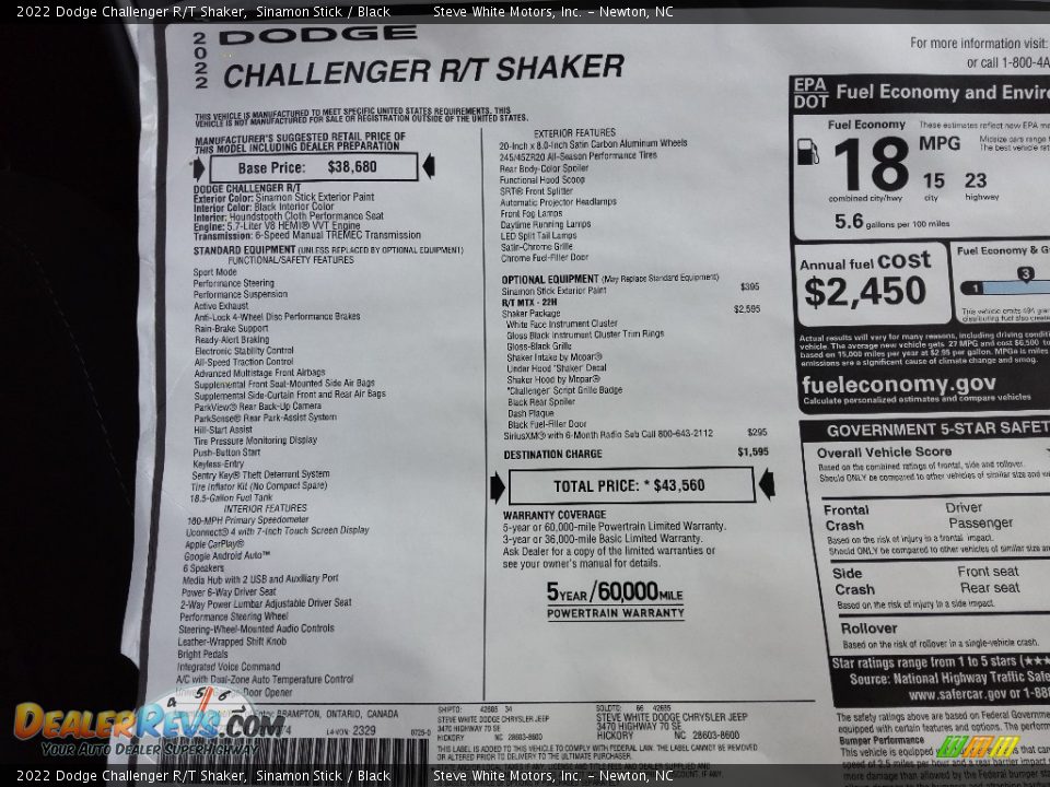 2022 Dodge Challenger R/T Shaker Window Sticker Photo #25