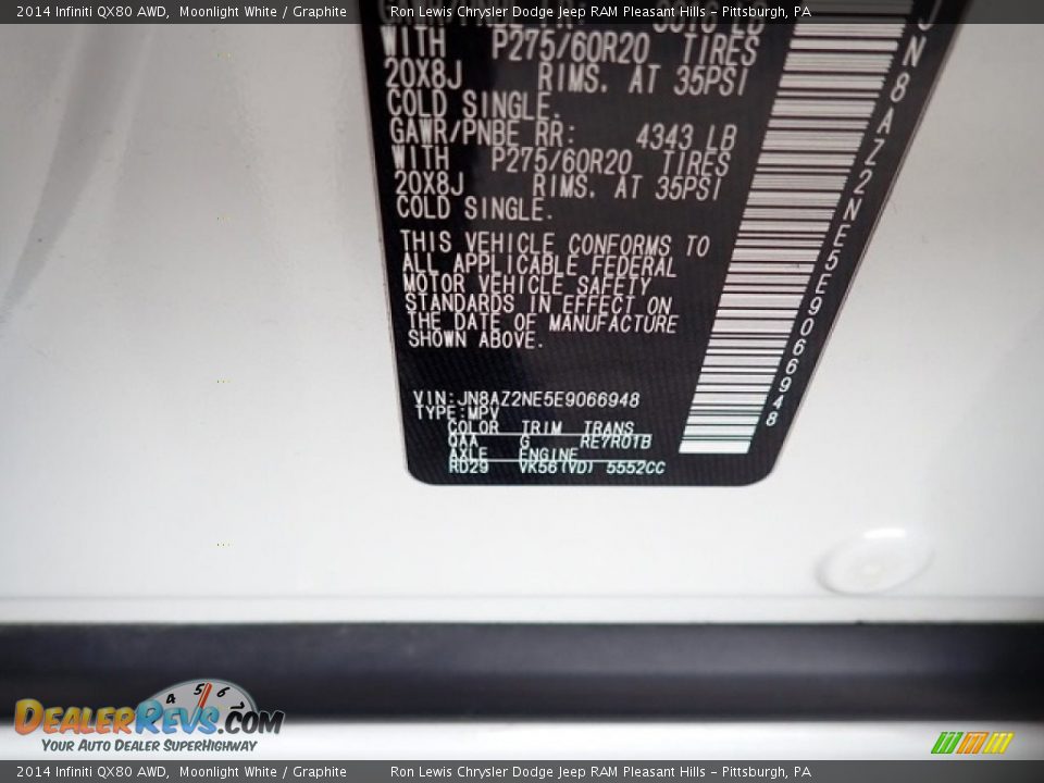 2014 Infiniti QX80 AWD Moonlight White / Graphite Photo #16