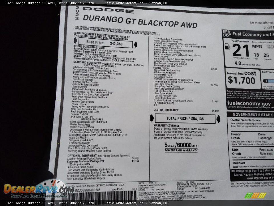 2022 Dodge Durango GT AWD White Knuckle / Black Photo #30