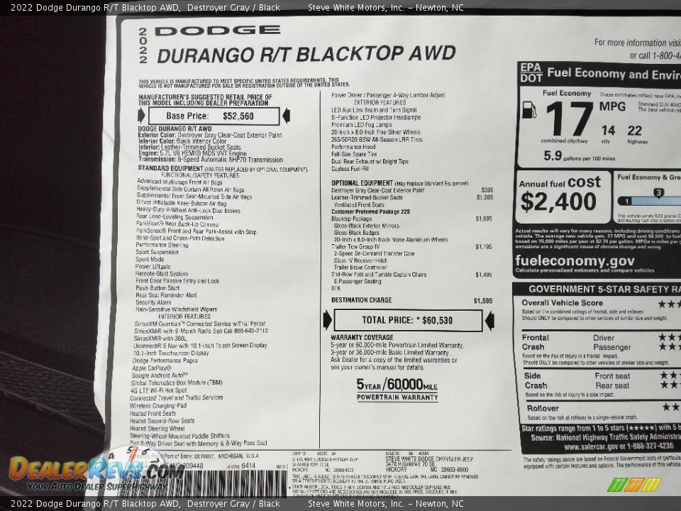 2022 Dodge Durango R/T Blacktop AWD Window Sticker Photo #32