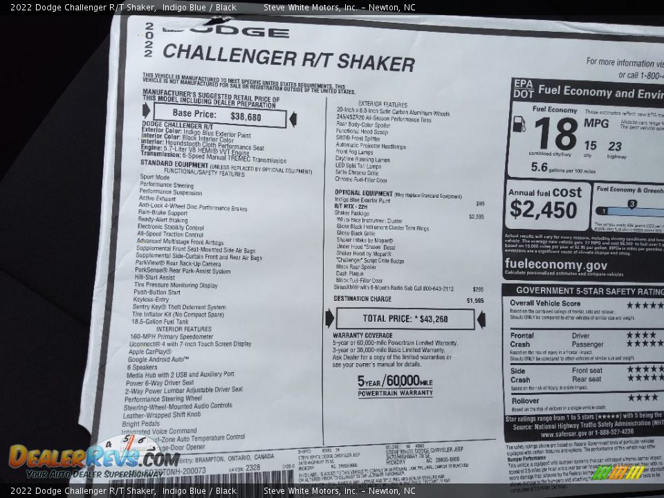 2022 Dodge Challenger R/T Shaker Window Sticker Photo #25