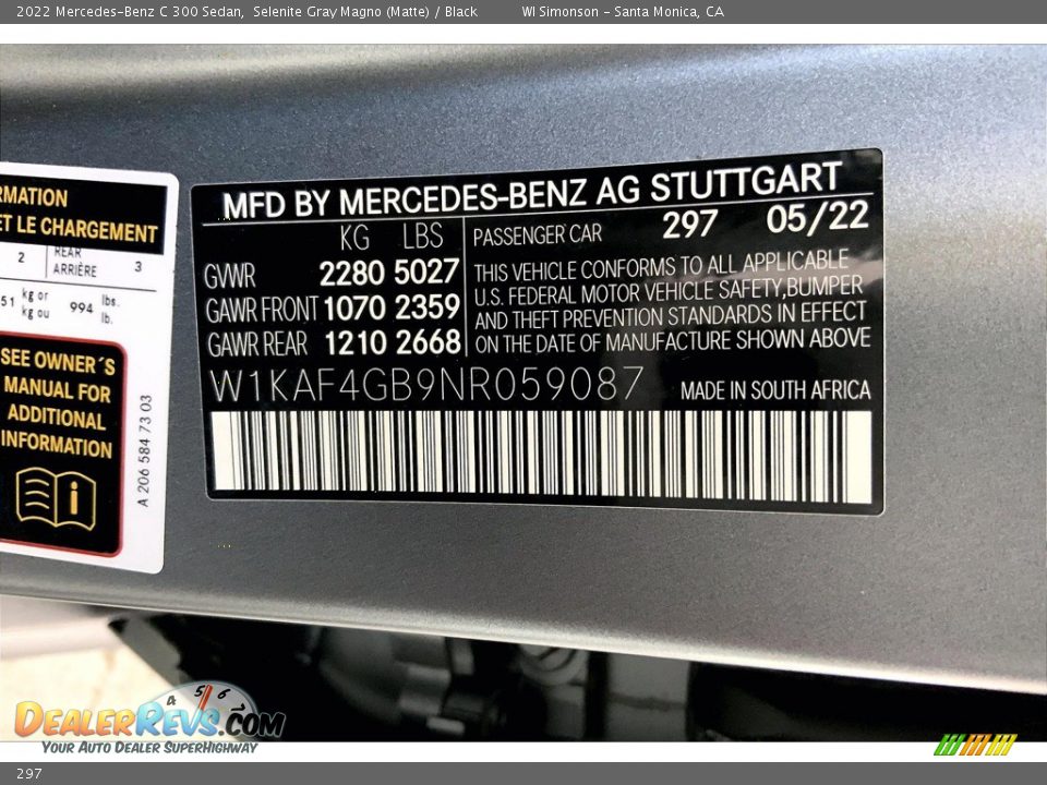 Mercedes-Benz Color Code 297 Selenite Gray Magno (Matte)