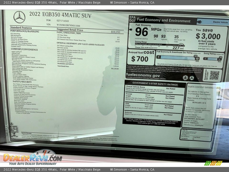 2022 Mercedes-Benz EQB 350 4Matic Window Sticker Photo #13