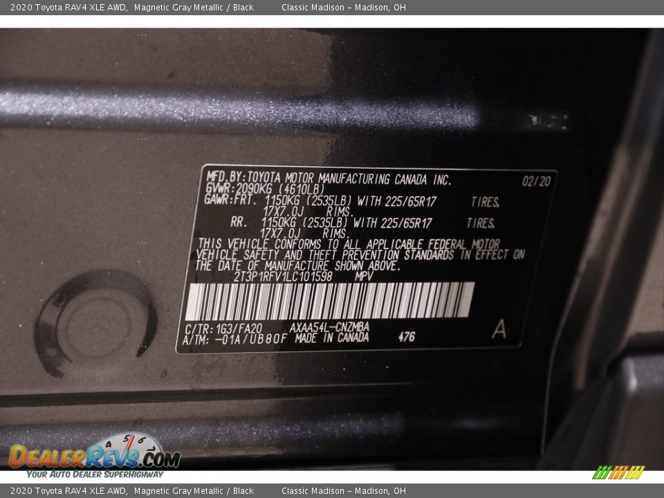 2020 Toyota RAV4 XLE AWD Magnetic Gray Metallic / Black Photo #20