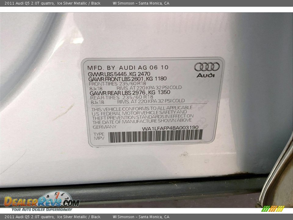 2011 Audi Q5 2.0T quattro Ice Silver Metallic / Black Photo #33
