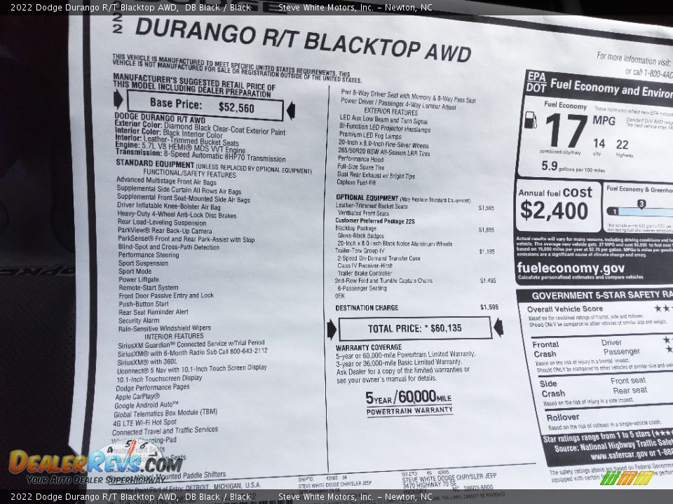 2022 Dodge Durango R/T Blacktop AWD Window Sticker Photo #32