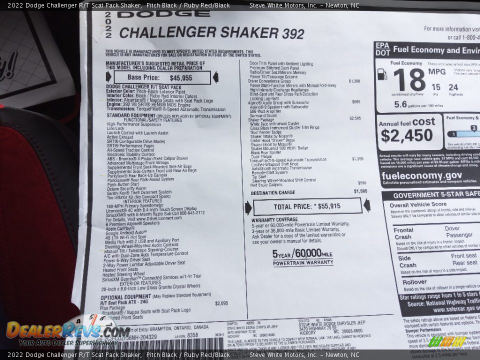 2022 Dodge Challenger R/T Scat Pack Shaker Pitch Black / Ruby Red/Black Photo #22