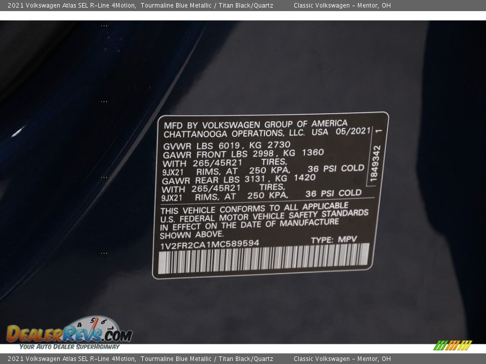 2021 Volkswagen Atlas SEL R-Line 4Motion Tourmaline Blue Metallic / Titan Black/Quartz Photo #23